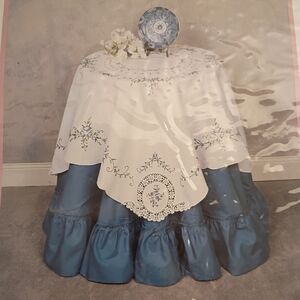 Emily Hand Made Cross Stitched Topper 45" Square 100% Cotton Floral Table Linen